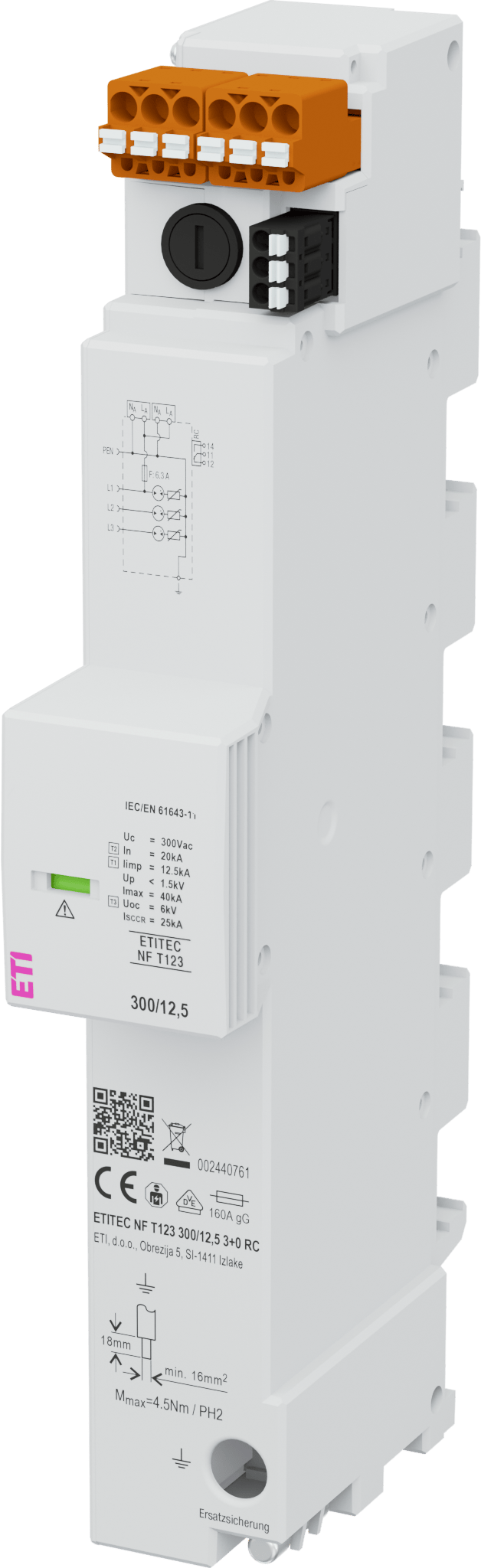 Surge arrester ETITEC NF T123 300/12,5 3+0 RC 002440761