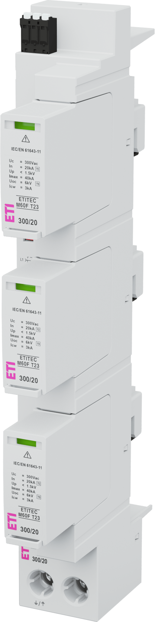 Surge arrester ETITEC M60F T23 300/20 3+0 RC 002440859