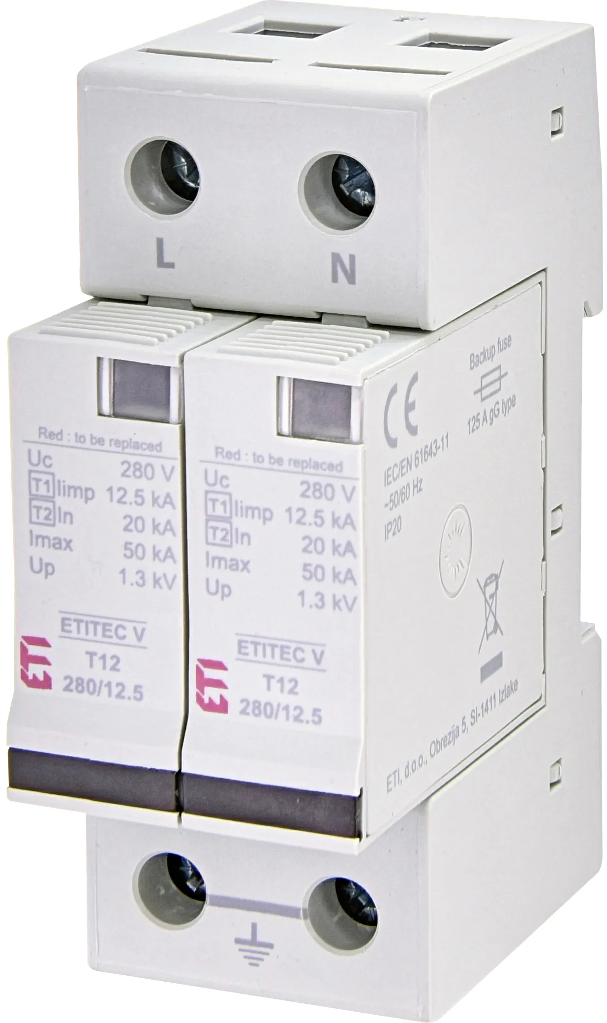 Surge arrester ETITEC V T12 280/12,5 2+0 RC 002442912