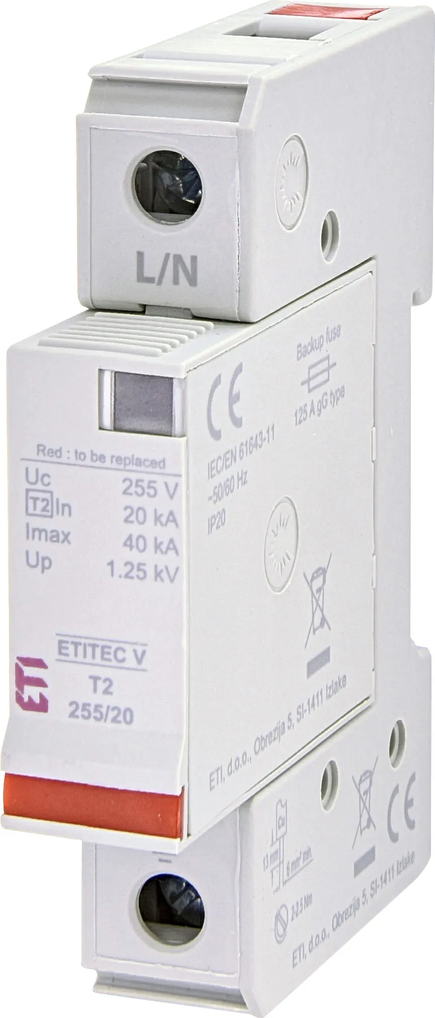 Surge arrester ETITEC V T2 440/20 1+0 RC 002442964