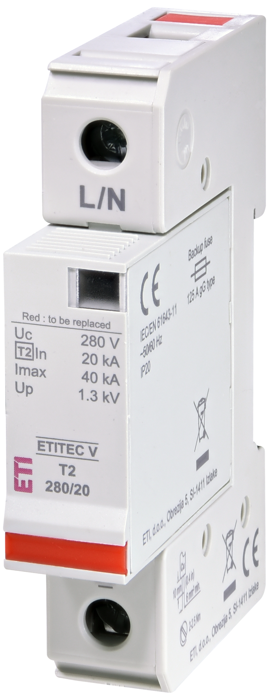 Surge arrester ETITEC V T2 280/20 1+0 002443010