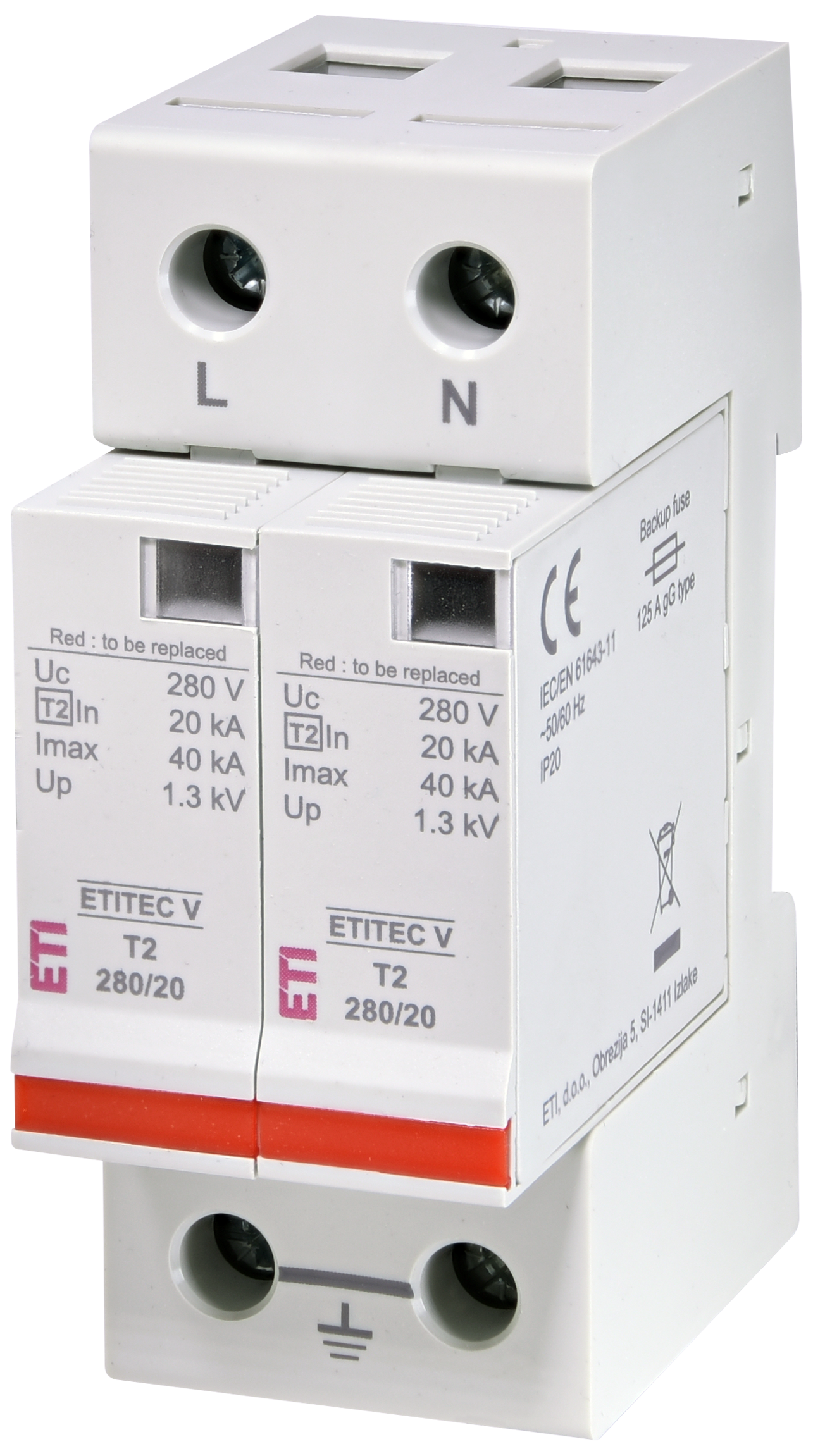 Surge arrester ETITEC V T2 280/20 2+0 002443011