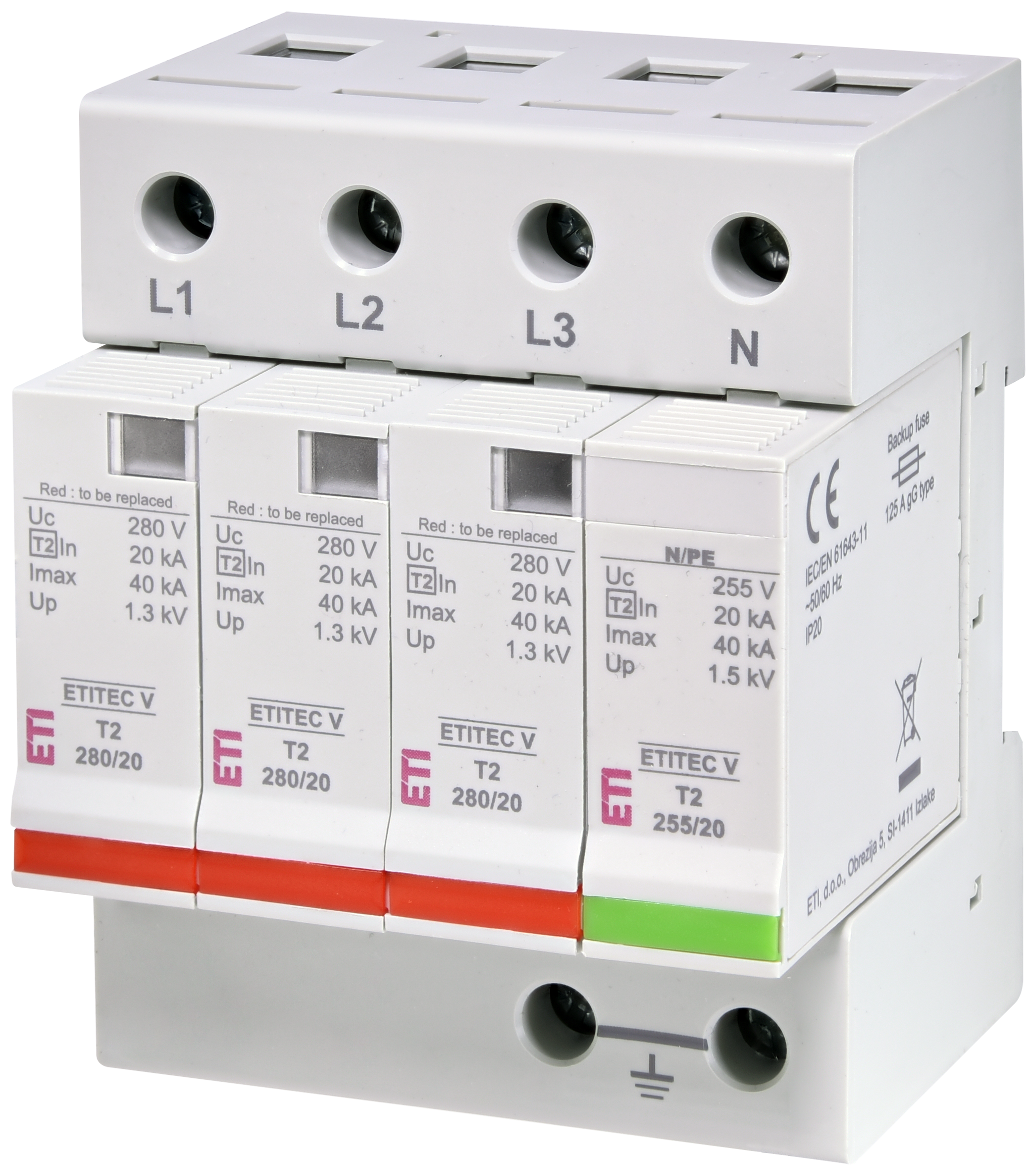 Surge arrester ETITEC V T2 280/20 3+1 002443015