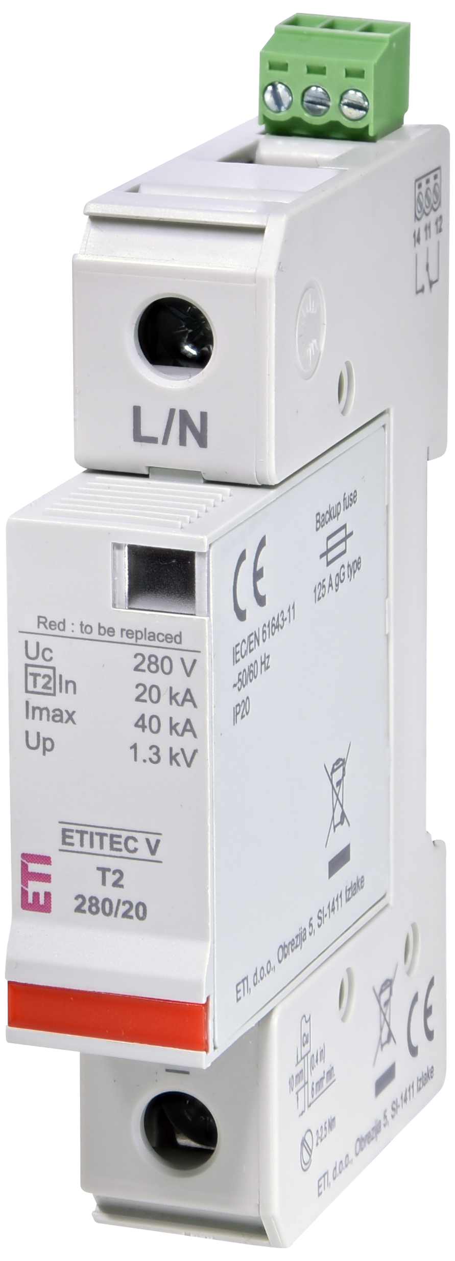 Surge arrester ETITEC V T2 280/20 1+0 RC 002443016