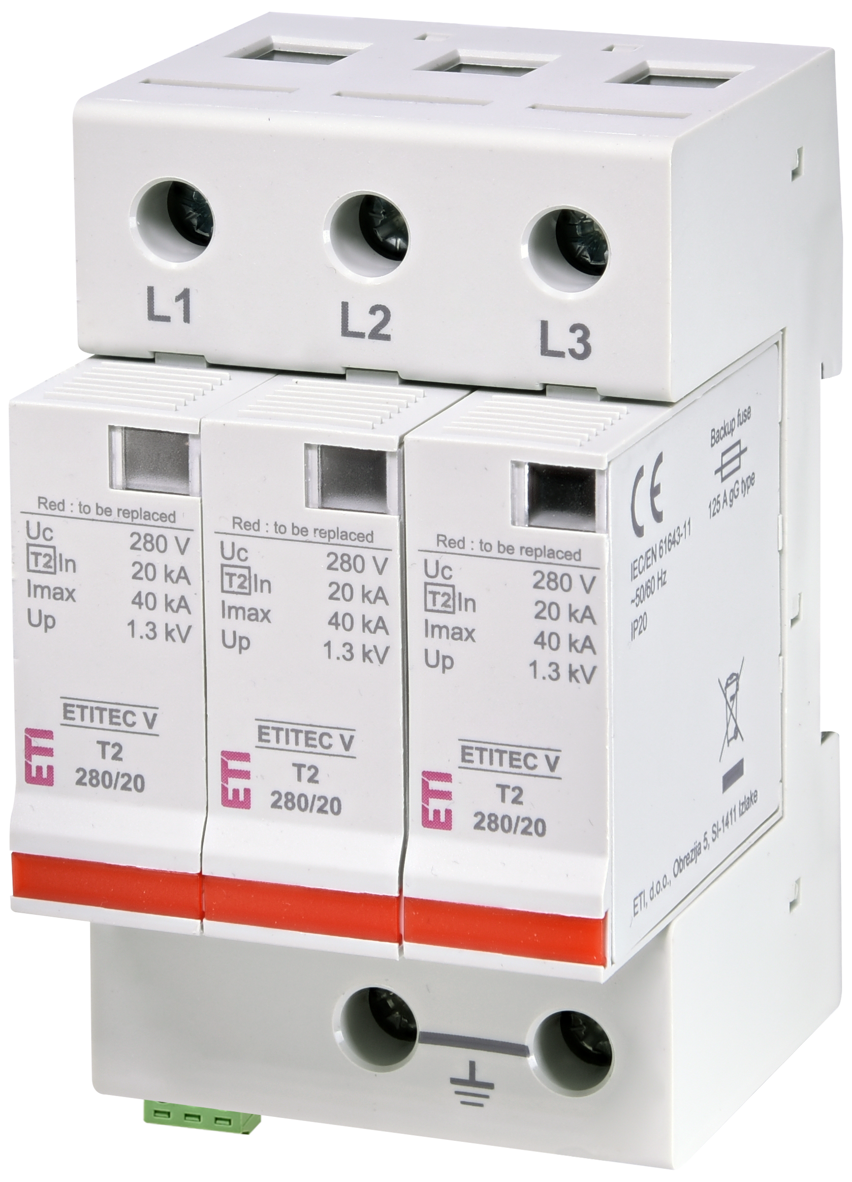Surge arrester ETITEC V T2 280/20 3+0 RC 002443019