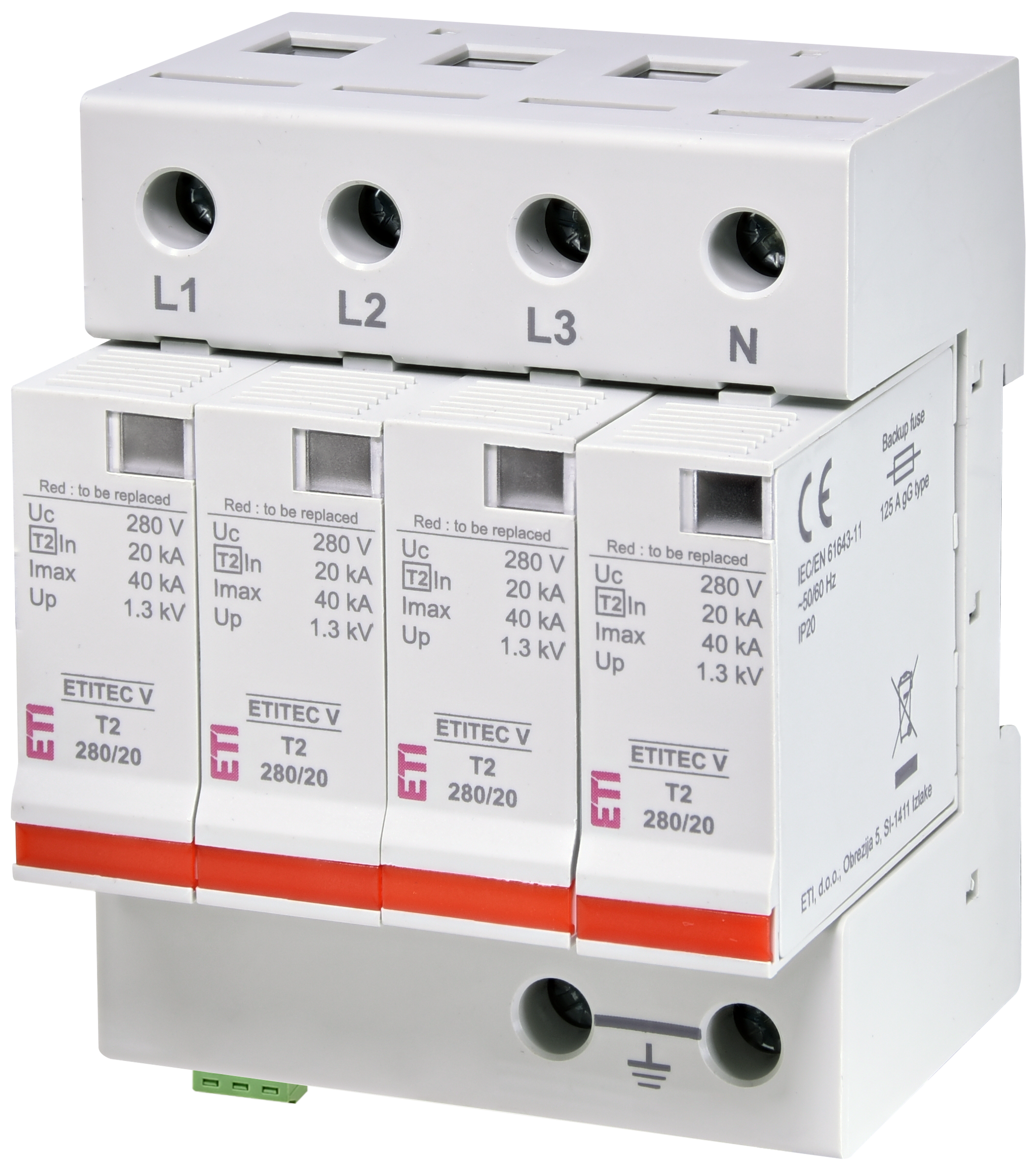Surge arrester ETITEC V T2 280/20 4+0 RC 002443020