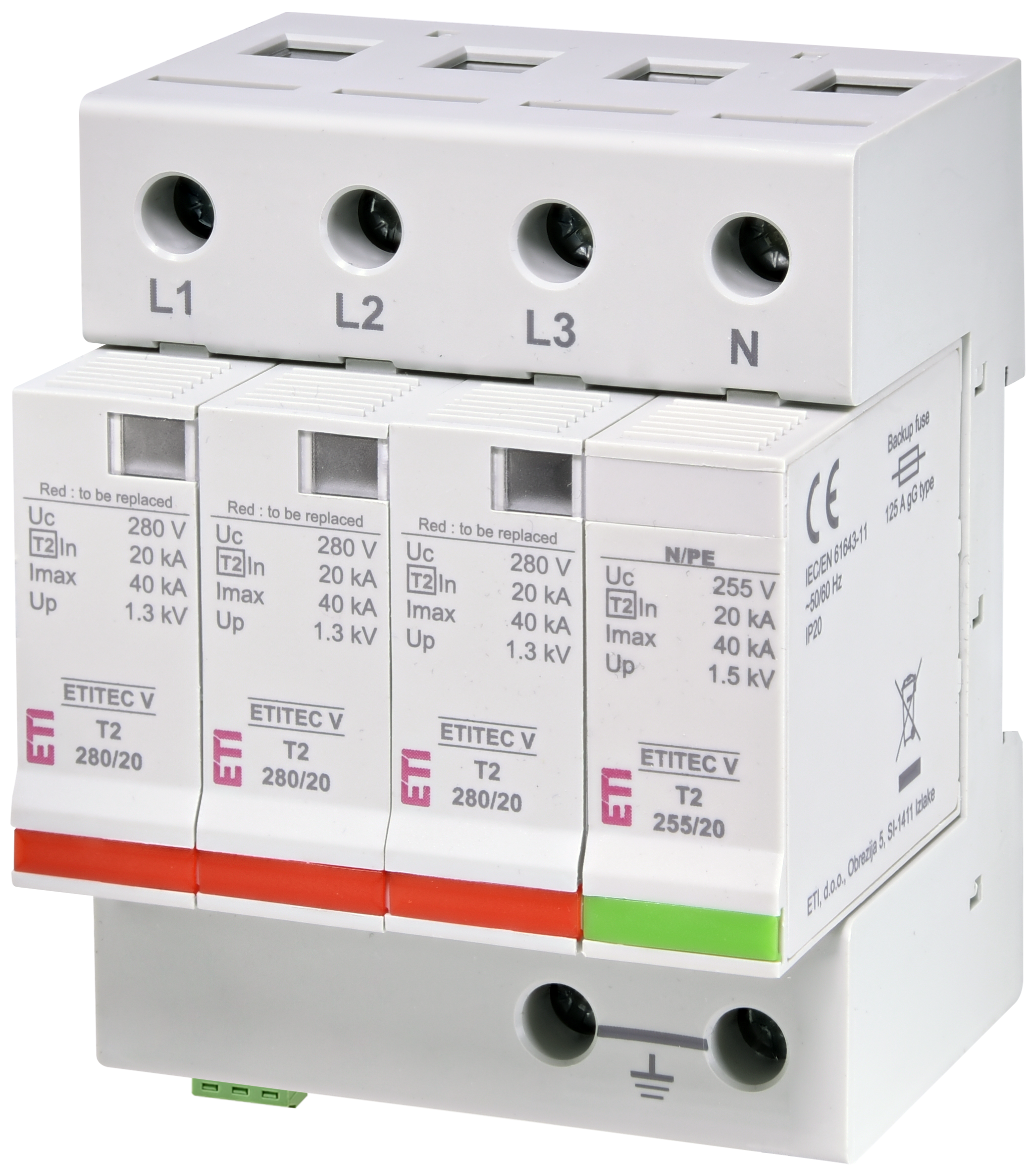 Surge arrester ETITEC V T2 280/20 3+1 RC 002443021