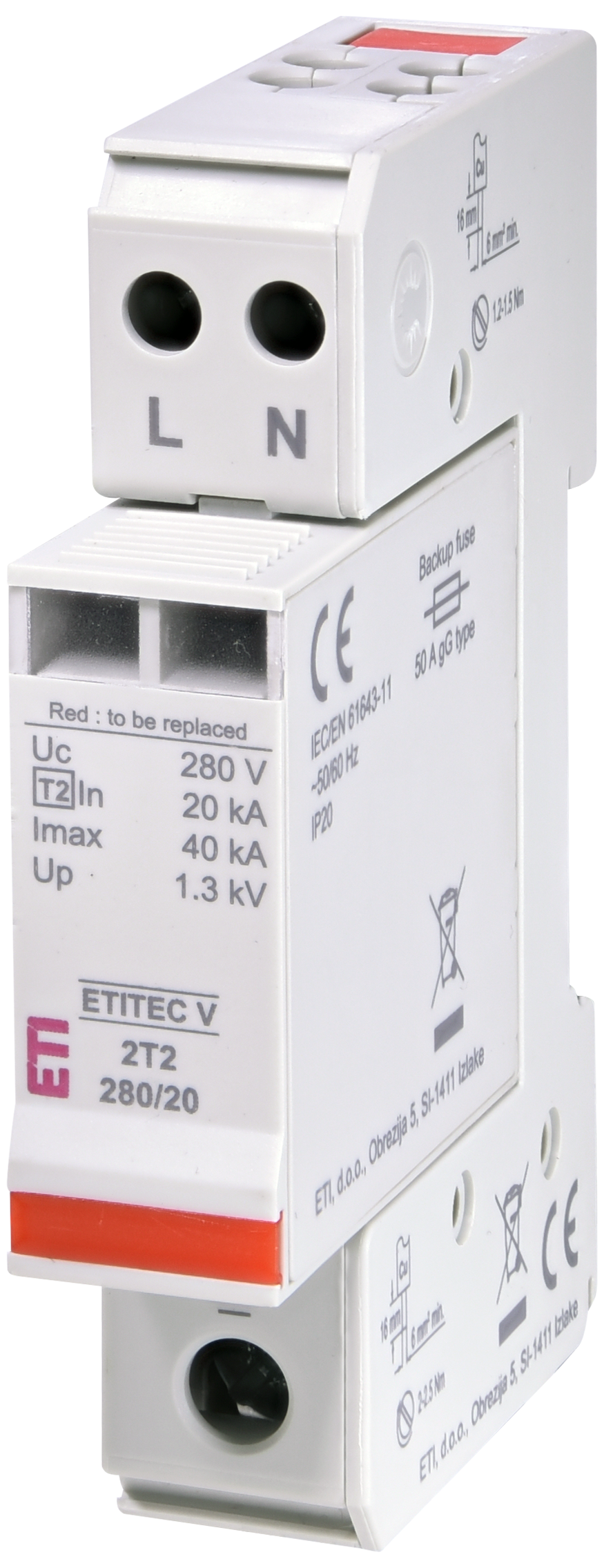 Surge arrester ETITEC V 2T2 280/20 2+0 002443030