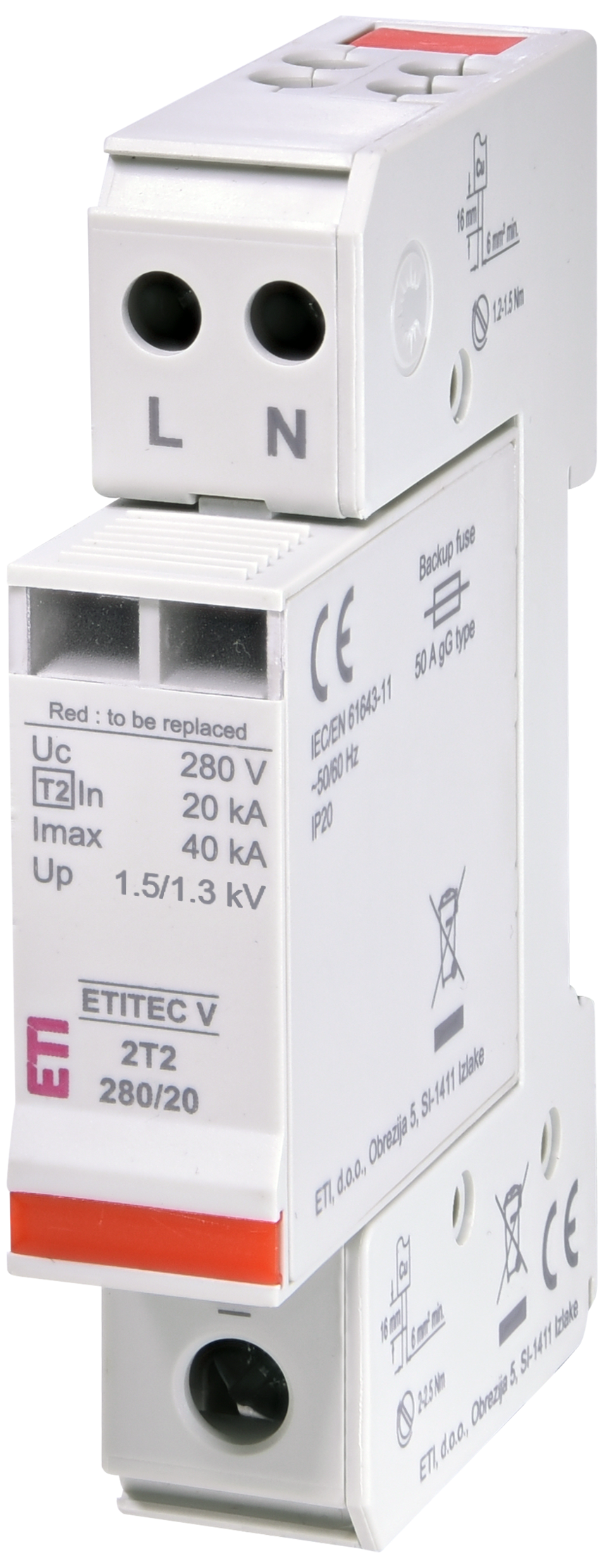 Surge arrester ETITEC V 2T2 280/20 1+1 002443031