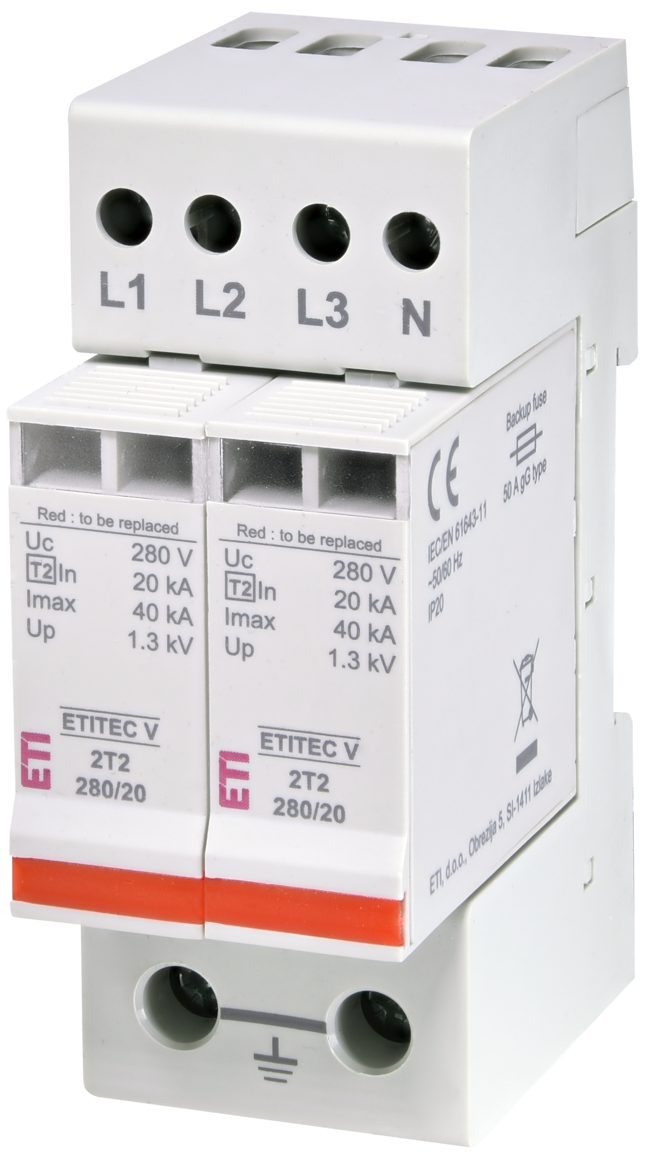 Surge arrester ETITEC V 2T2 280/20 4+0 002443032