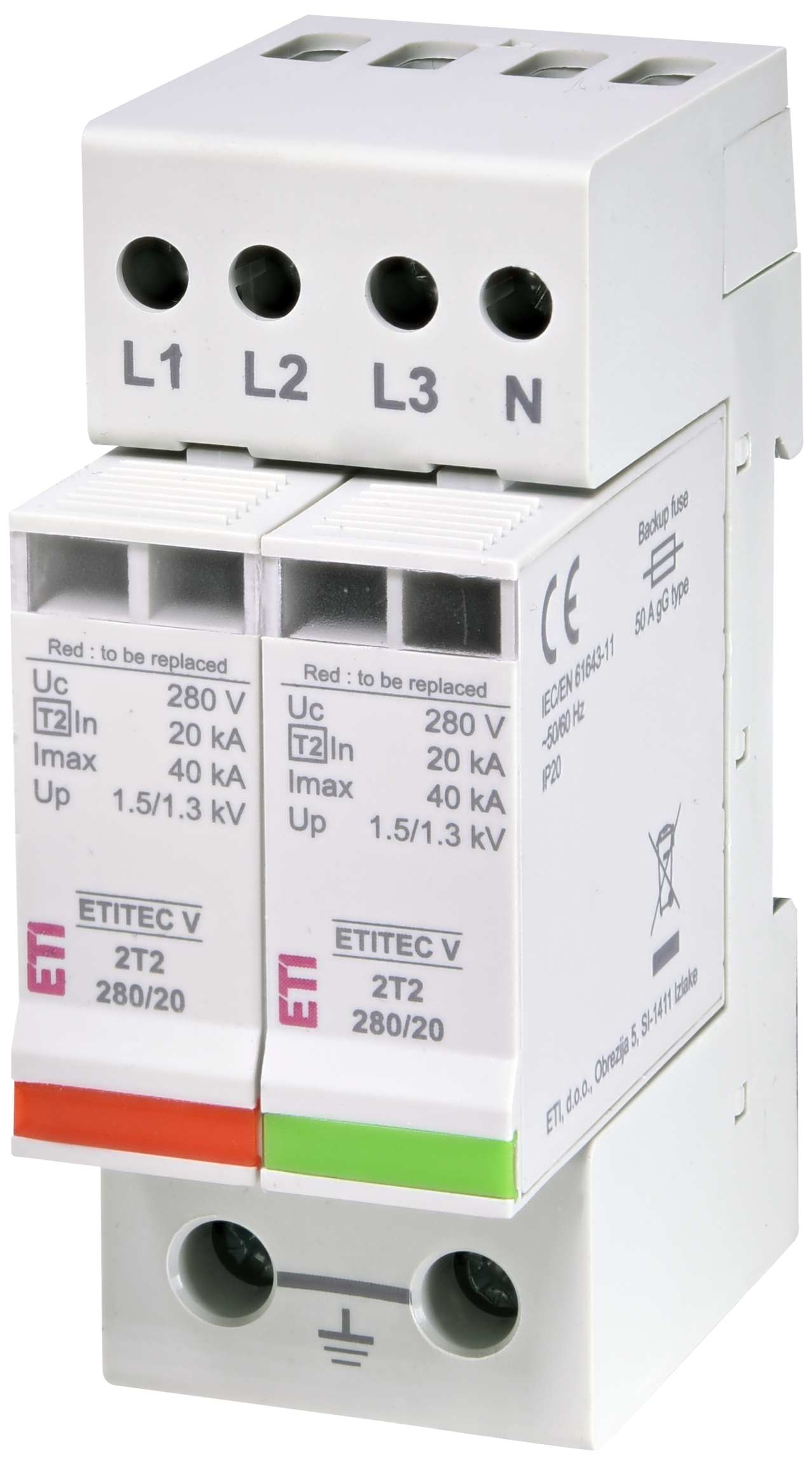 Surge arrester ETITEC V 2T2 280/20 3+1 002443033