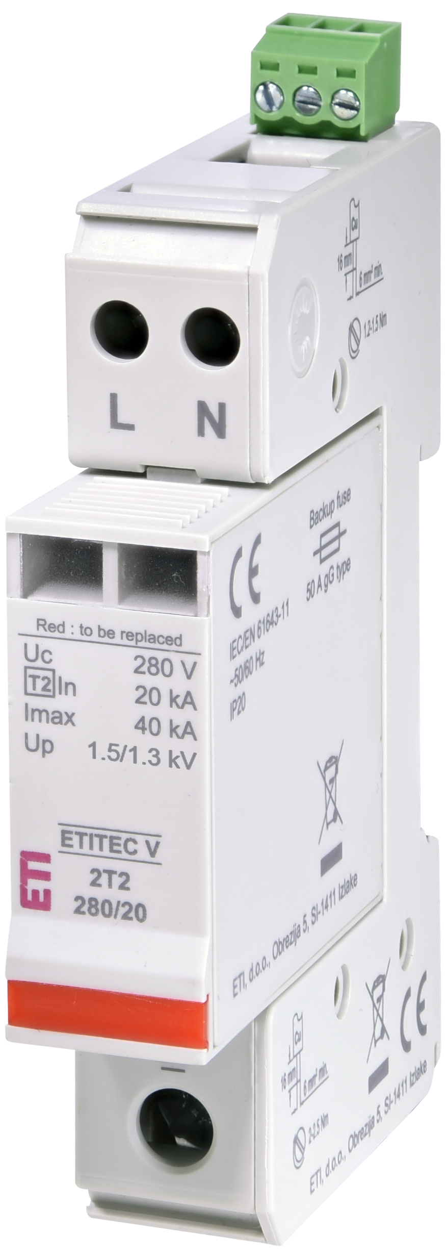 Surge arrester ETITEC V 2T2 280/20 1+1 RC 002443035