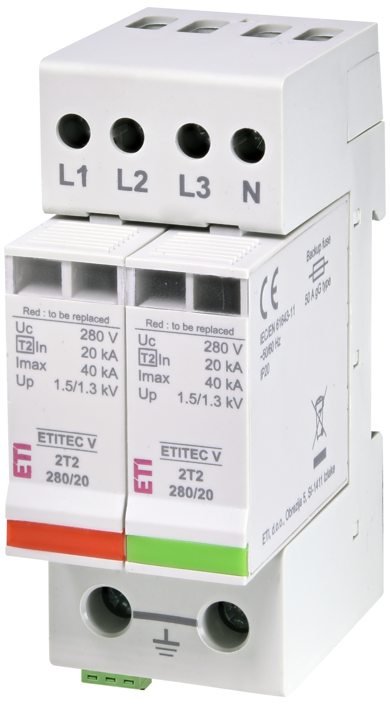 Surge arrester ETITEC V 2T2 280/20 3+1 RC 002443036