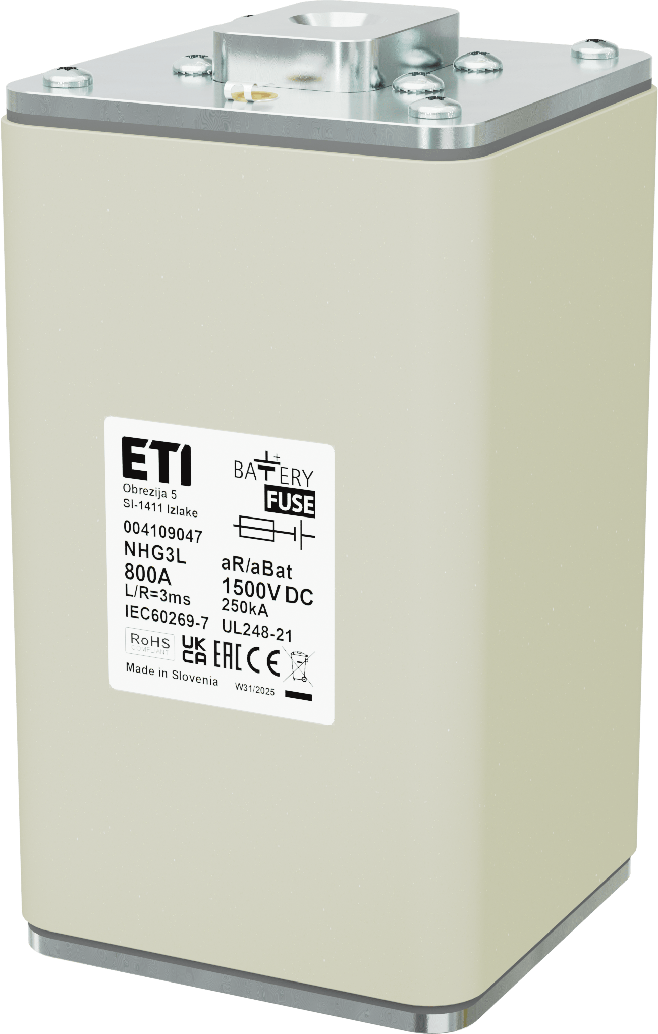 Fuse link NHG3L aR/aBat 800A/1500V DC AL 004109047