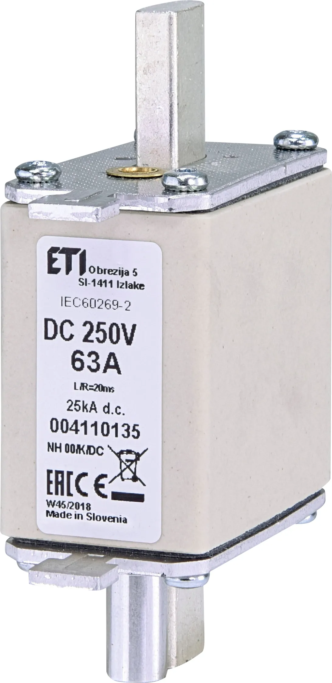 Fuse link NH00/K 63A/250V DC 004110135