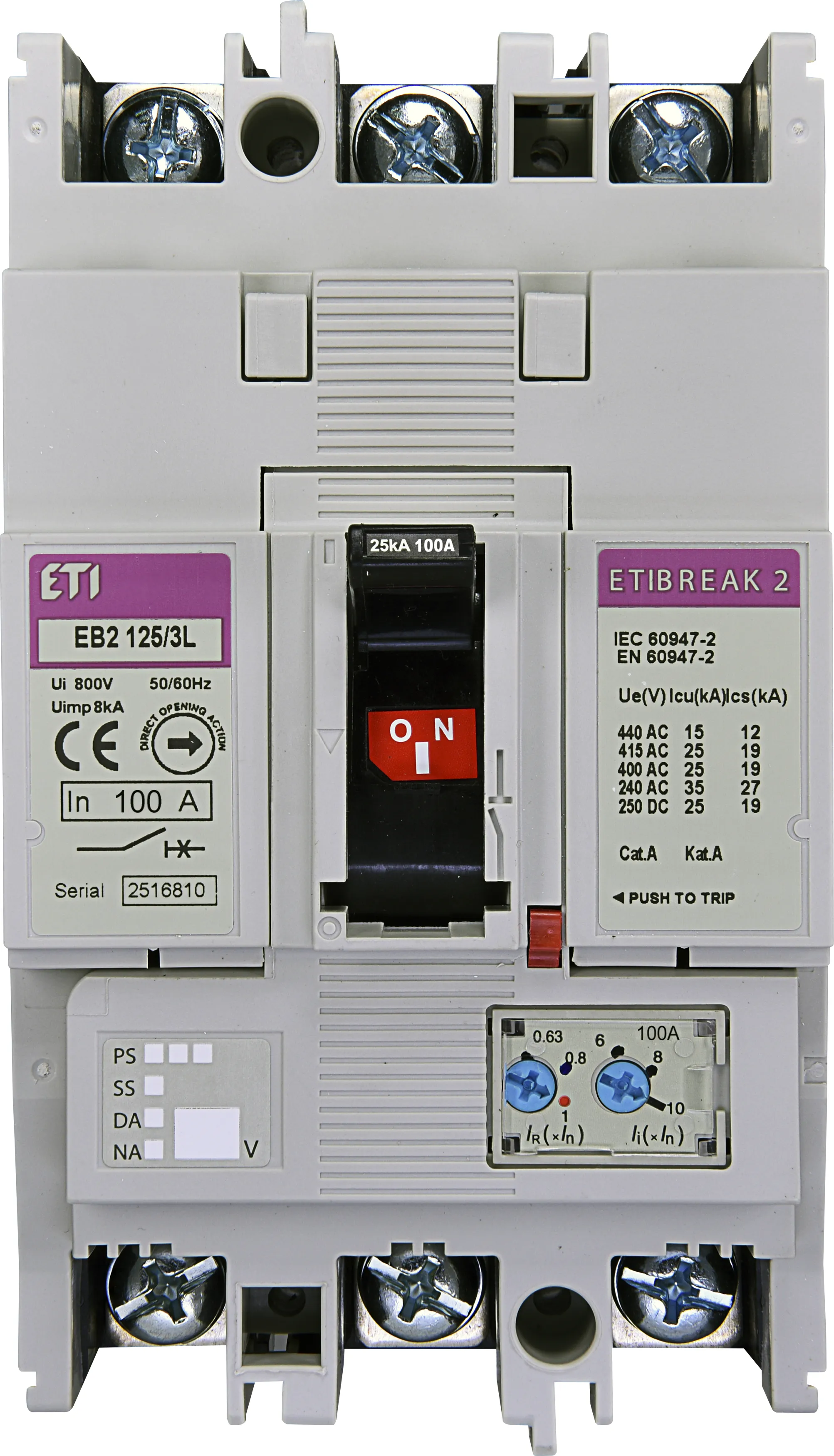 Molded Case Circuit Breaker EB2 125/3L 100A 3p 004671025