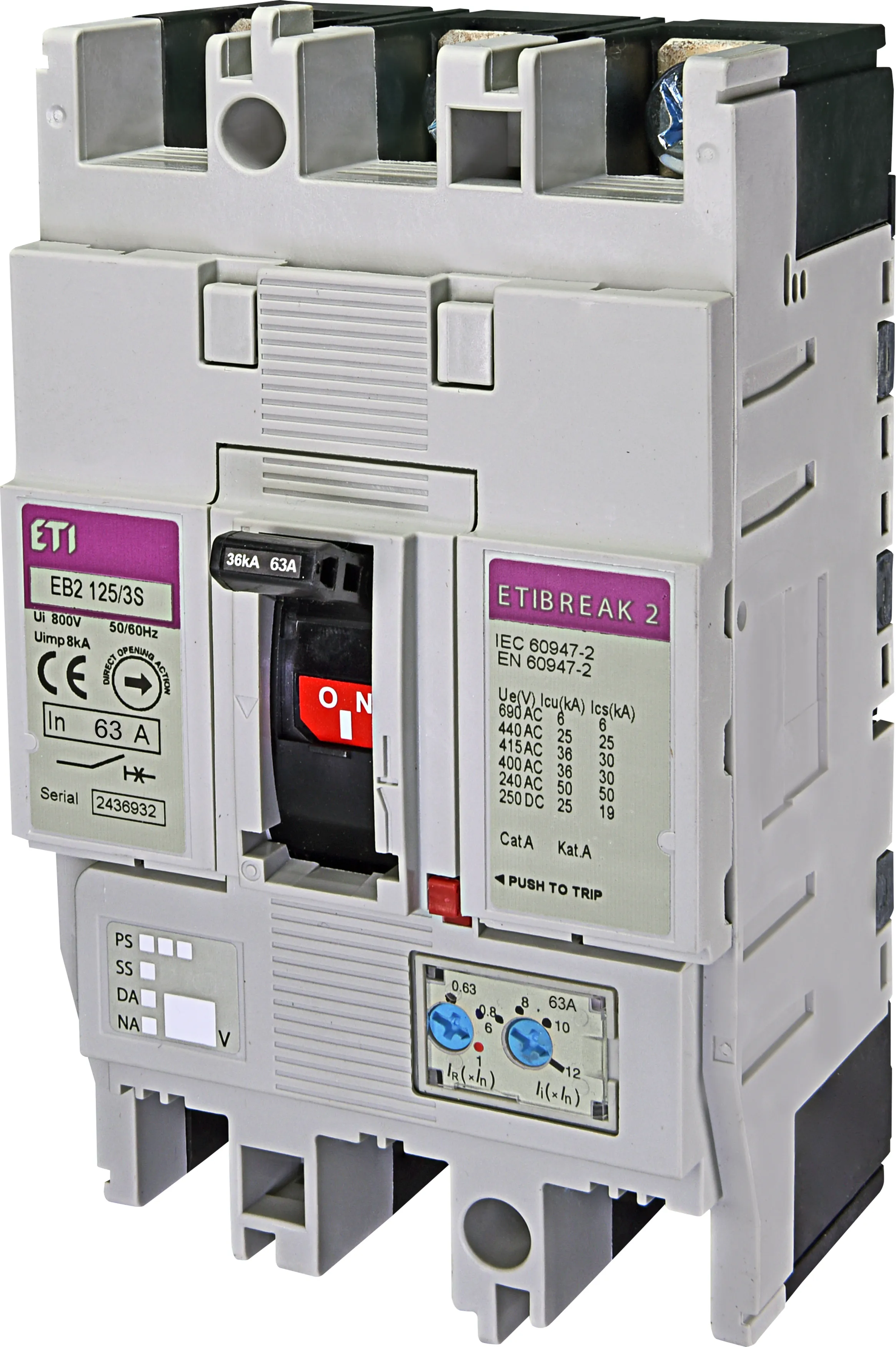 Molded Case Circuit Breaker EB2 125/3S 63A 3p 004671044