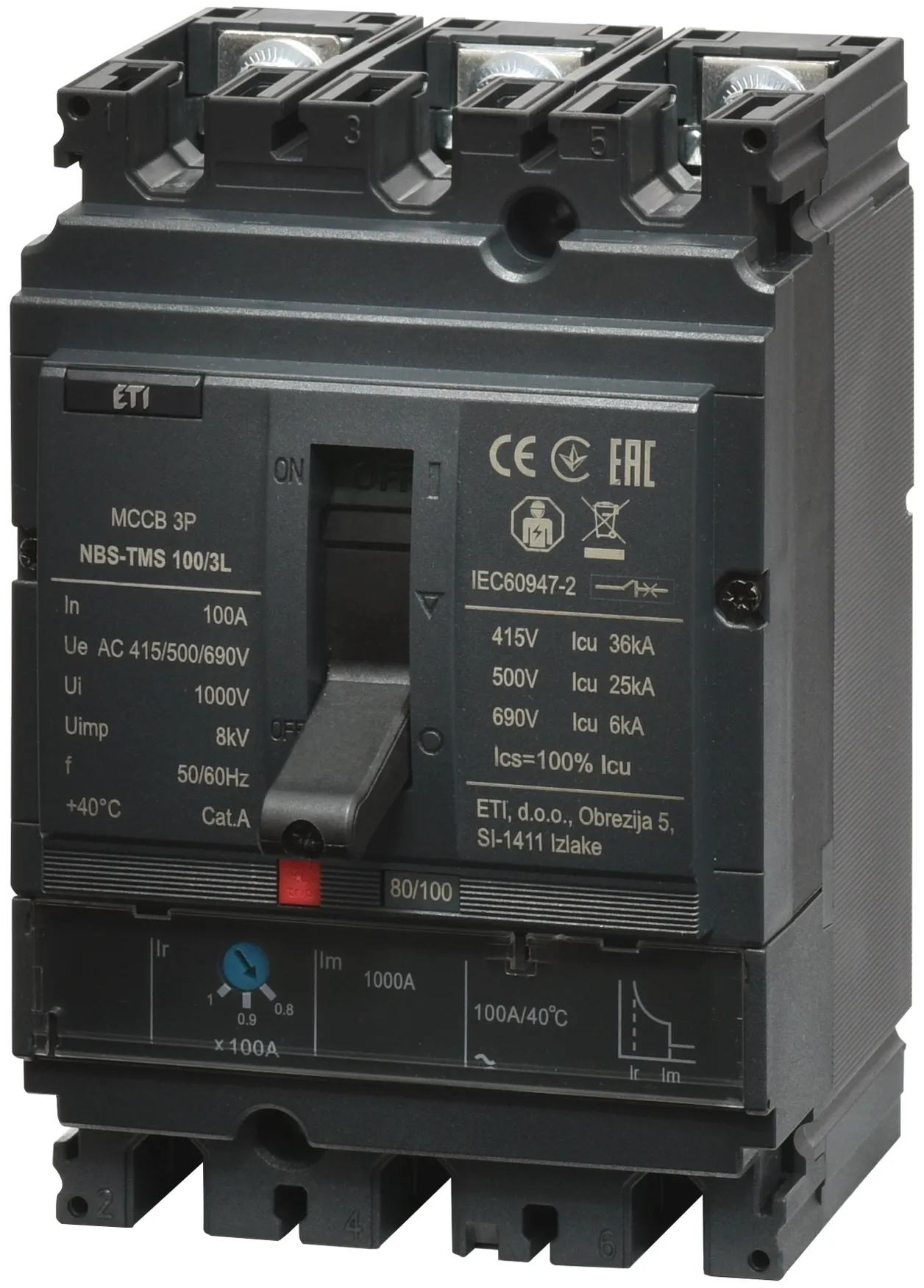 Molded Case Circuit Breaker NBS-TMS 100/3L 100A 3P 004673007