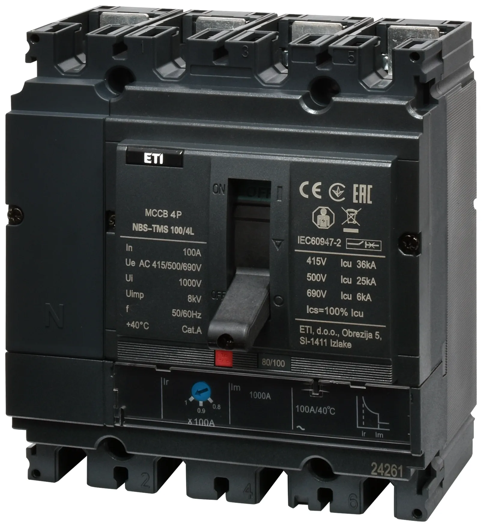 Molded Case Circuit Breaker NBS-TMS 100/4L  63A 4P 004673015
